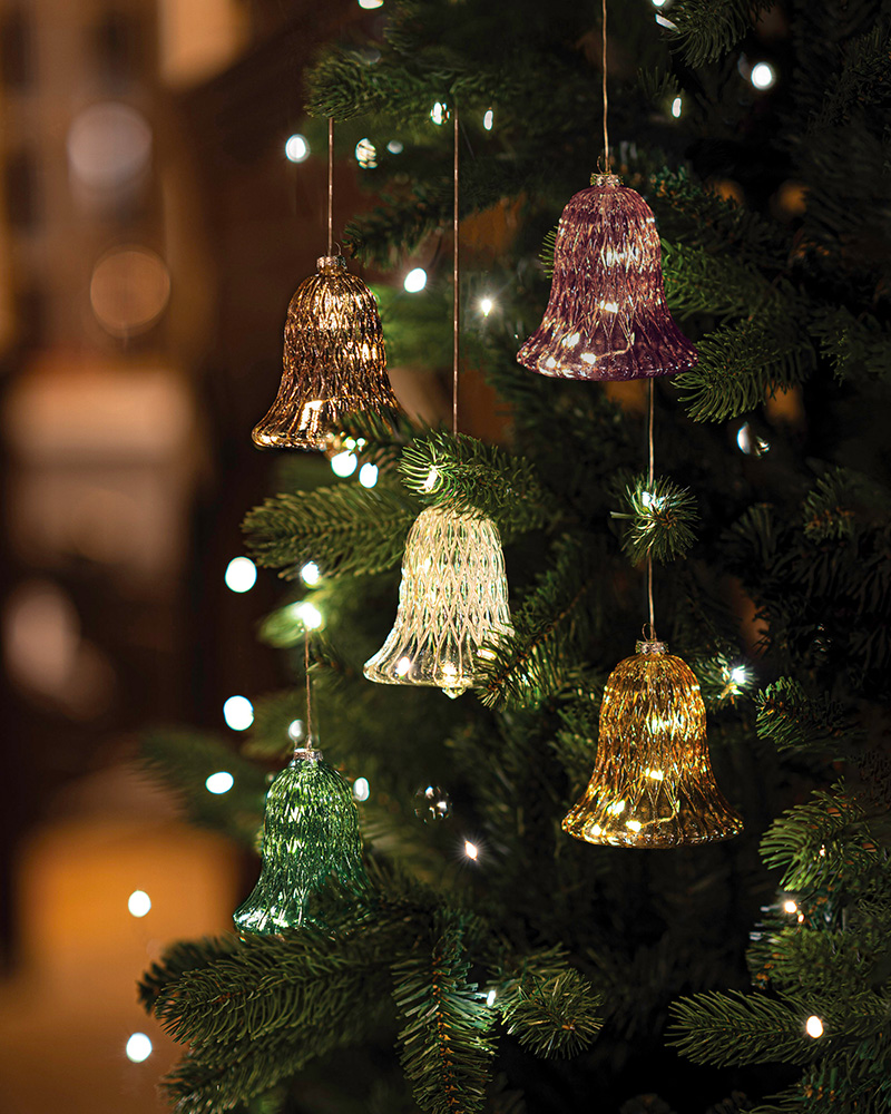 Luna Bell with 5 LED, H: 10 cm, Bordeaux