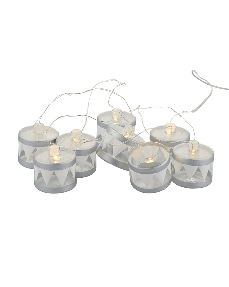 Elly Drum Garland, 8 LED, Silver