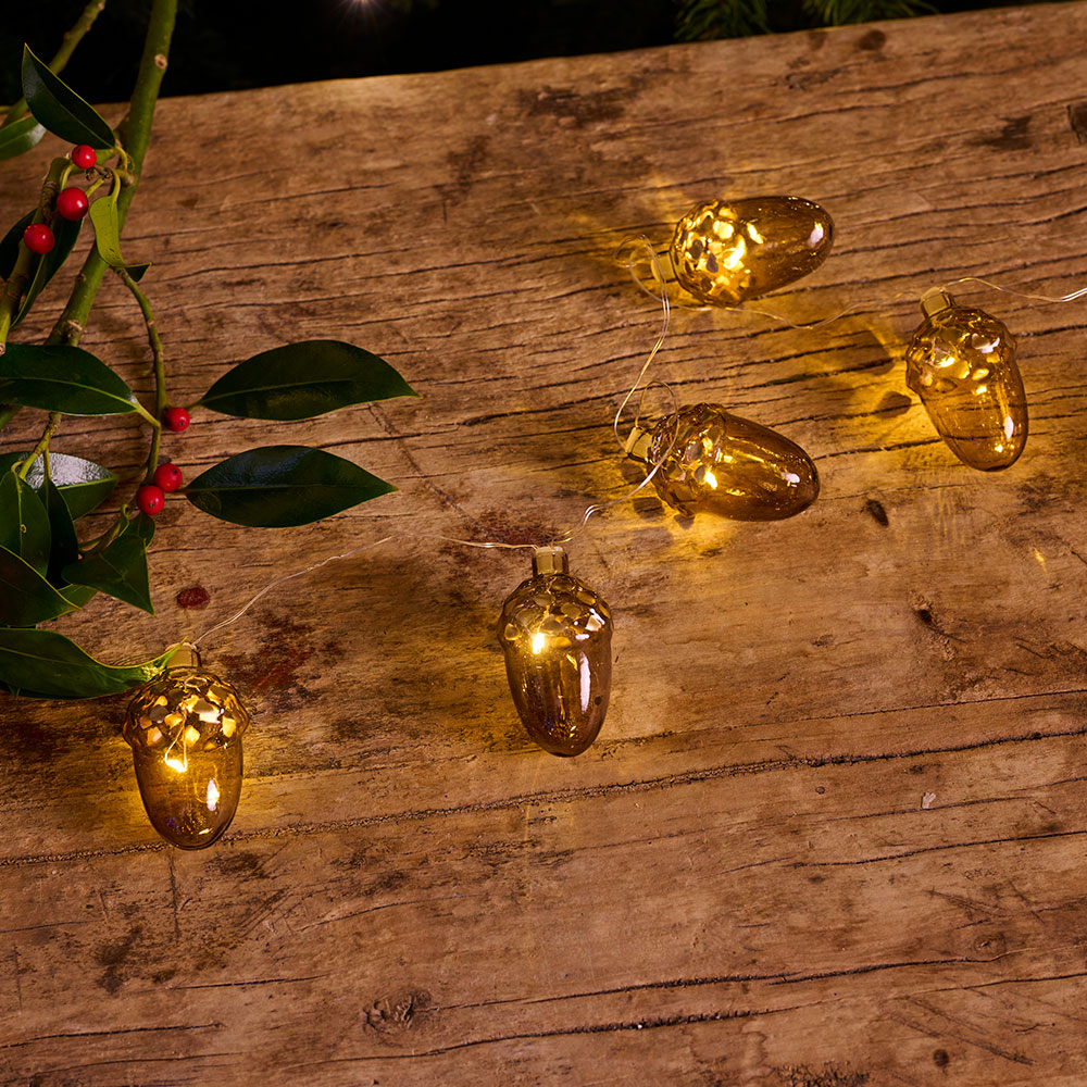 Celina Acorn Garland, 8 LED, Dark Oak/Gold
