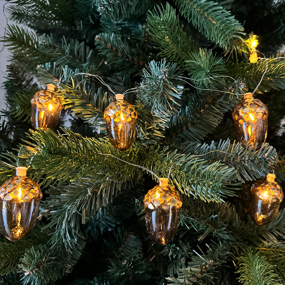 Celina Acorn Garland, 8 LED, Dark Oak/Gold