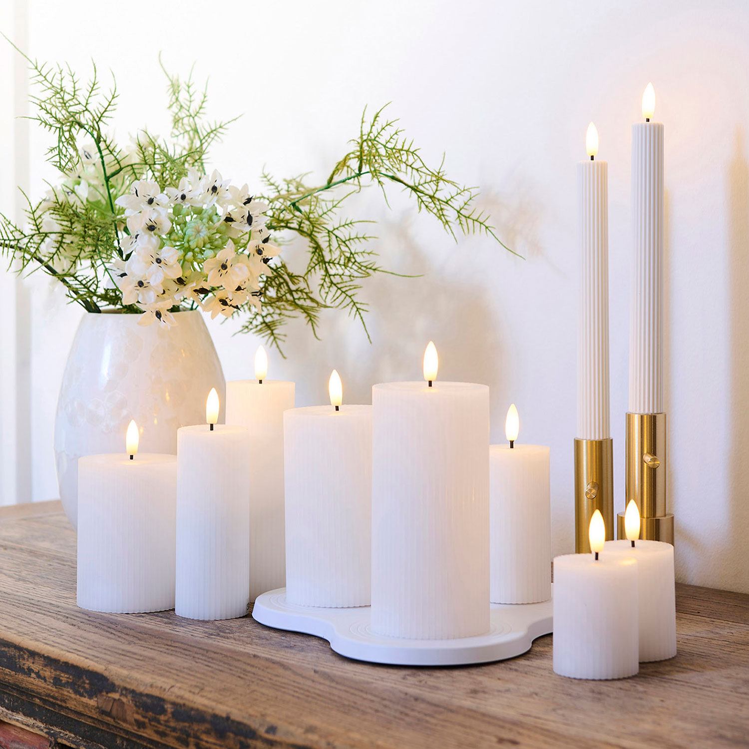 Smilla 3 pcs set Rechargeable, Ø7,5xH10/12,5/15cm, White