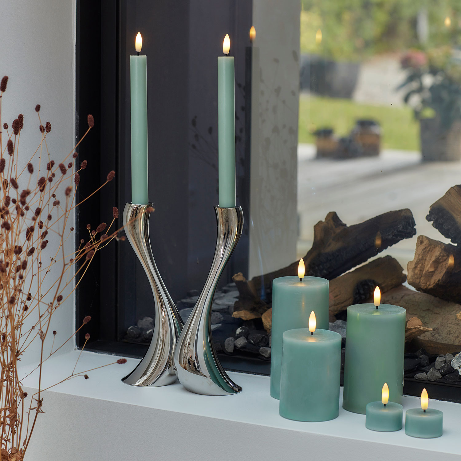 Sille Tealight 2 pcs, Ø4.5 x 2.2cm, Sandy Green