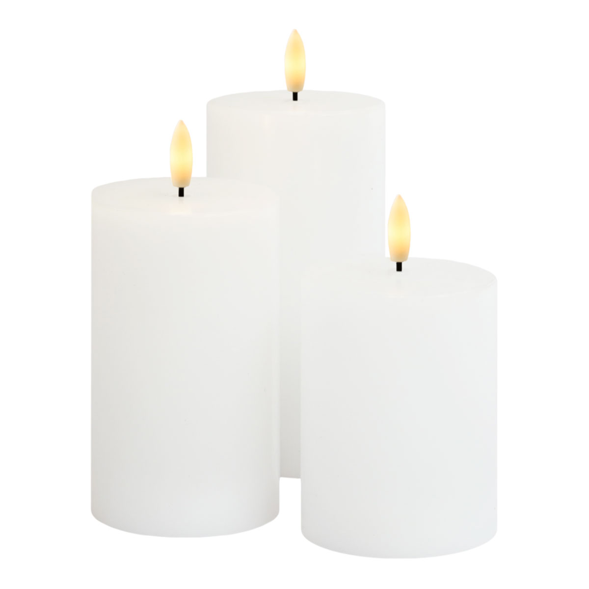 Sille Rechargeable Pillar Candles 3 pcs set, Ø7,5 x 10/12.5/15cm, White