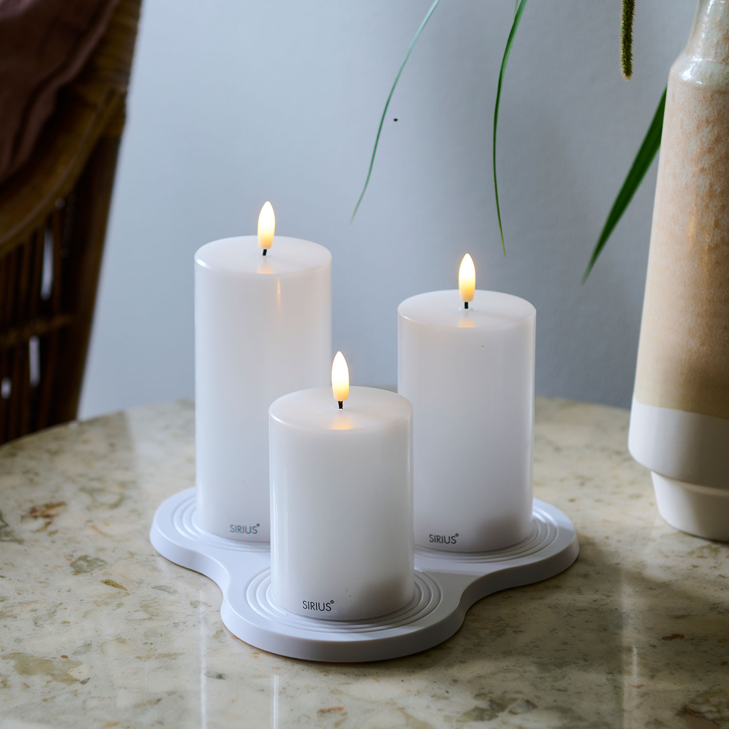 Sille Rechargeable Pillar Candles 3 pcs set, Ø7,5 x 10/12.5/15cm, White