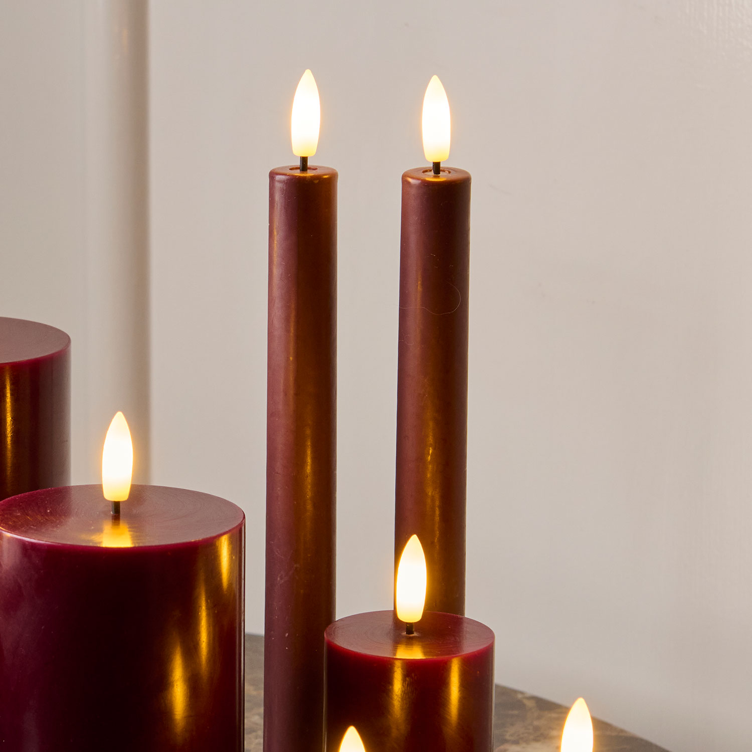 Sille Rechargeable Taper Candles 2 pcs Ø2 x 25cm, Bordeaux