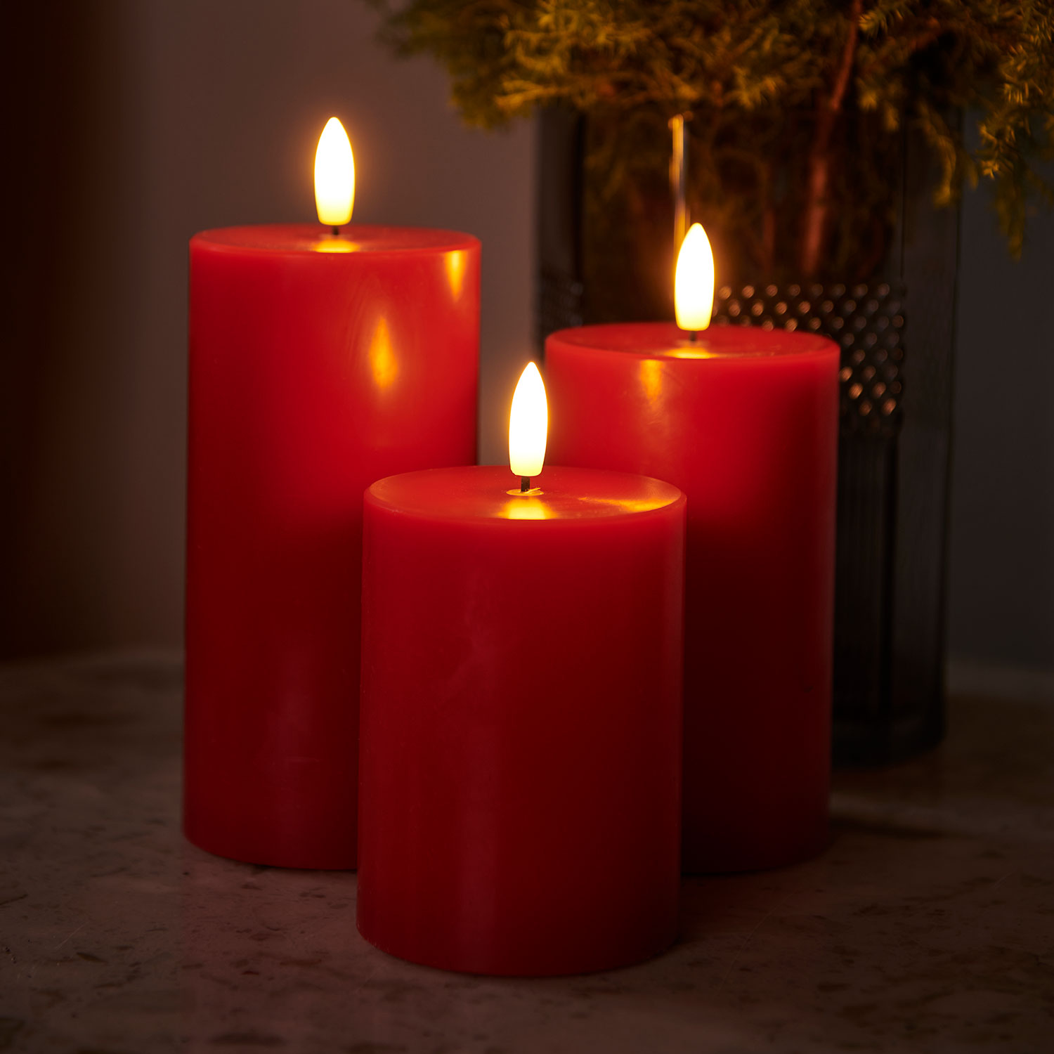 Sille Pillar 3 pcs set Ø7.5 x 10/12.5/15cm, Red