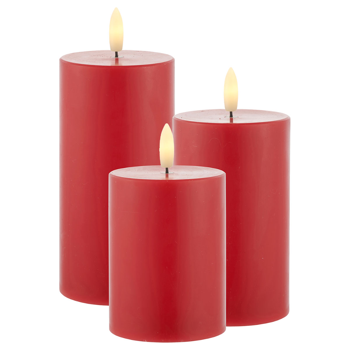 Sille Pillar 3 pcs set Ø7.5 x 10/12.5/15cm, Red