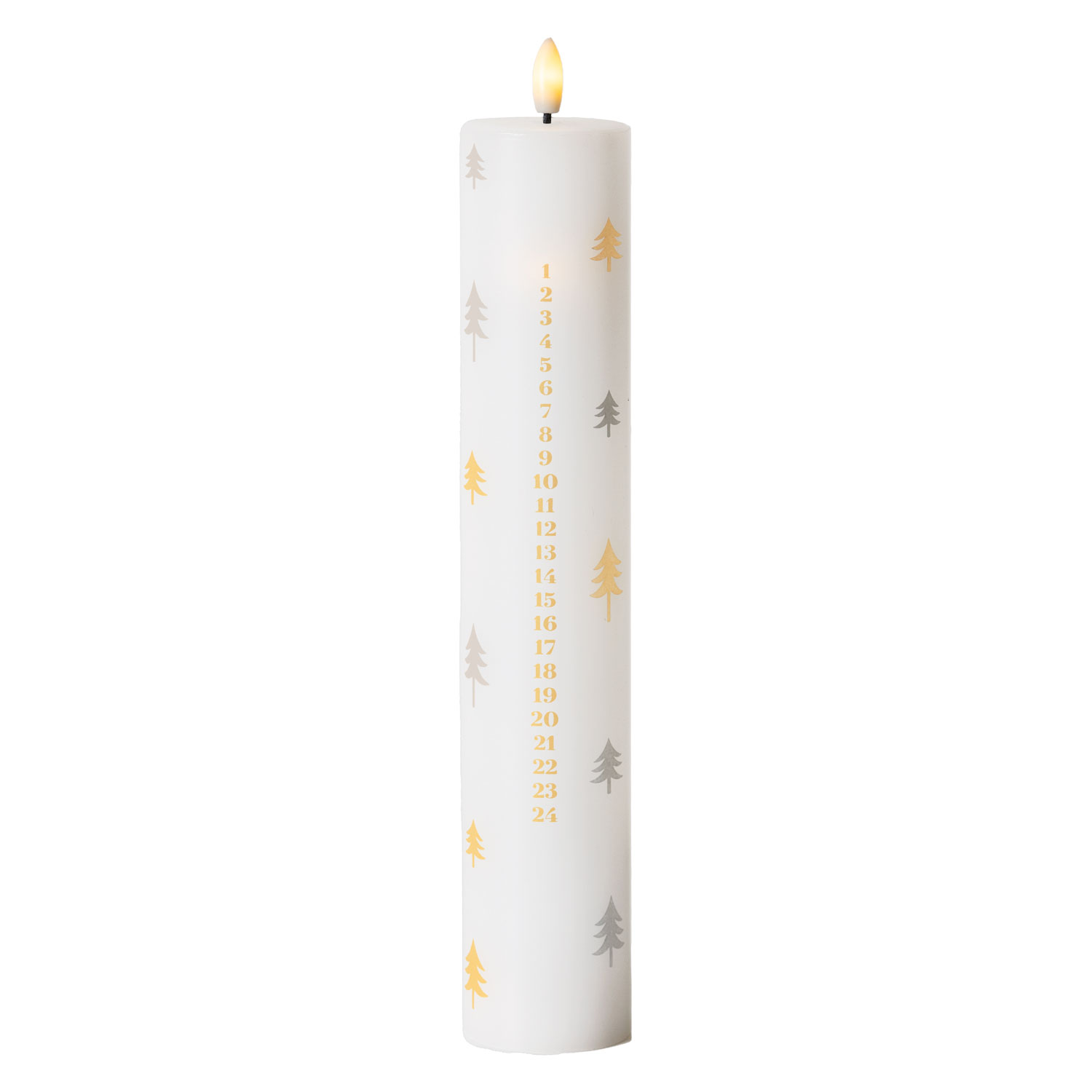 Sille Calendar Candle 29cm, Gold/Silver Trees