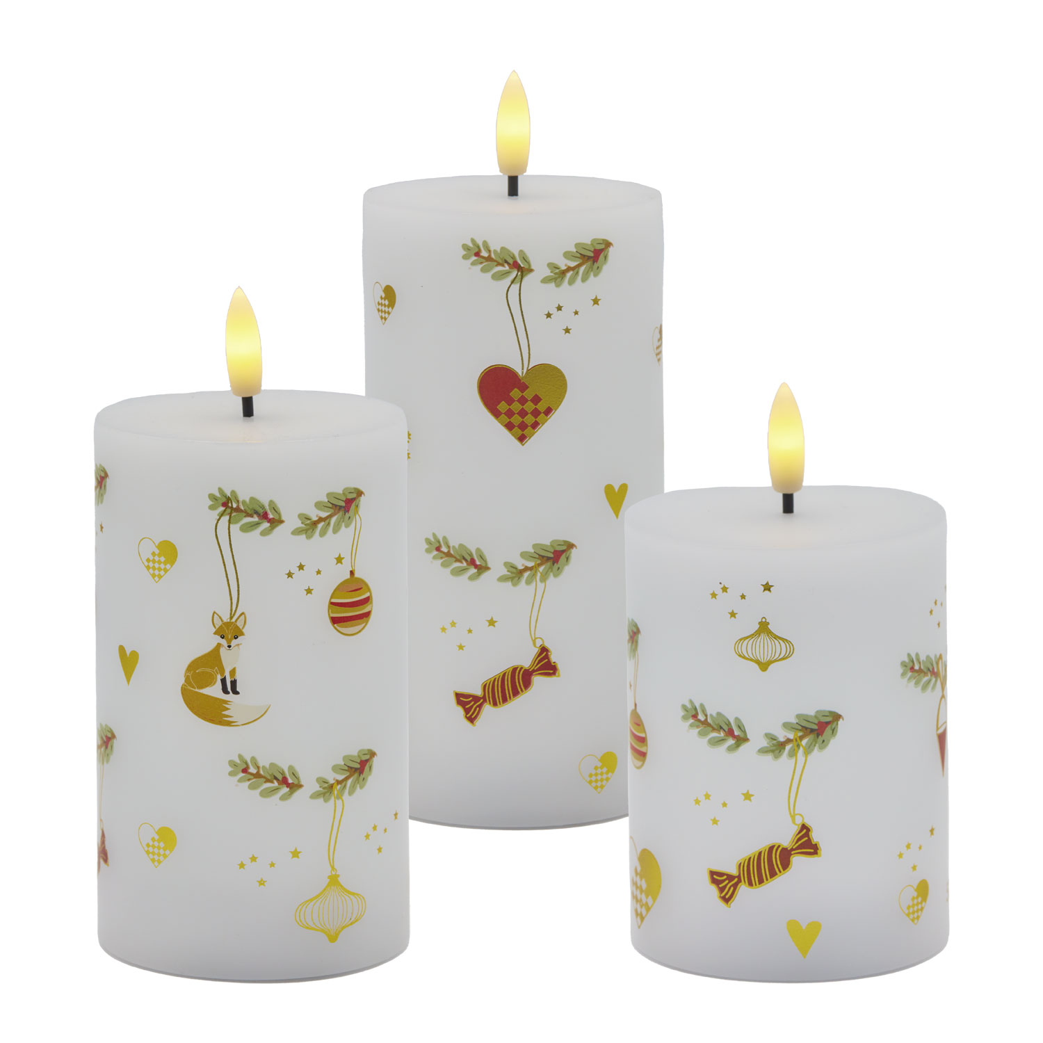 Mie Pillar Candles 3 pcs set, Ø7.5 x 10/12.5/15cm, White