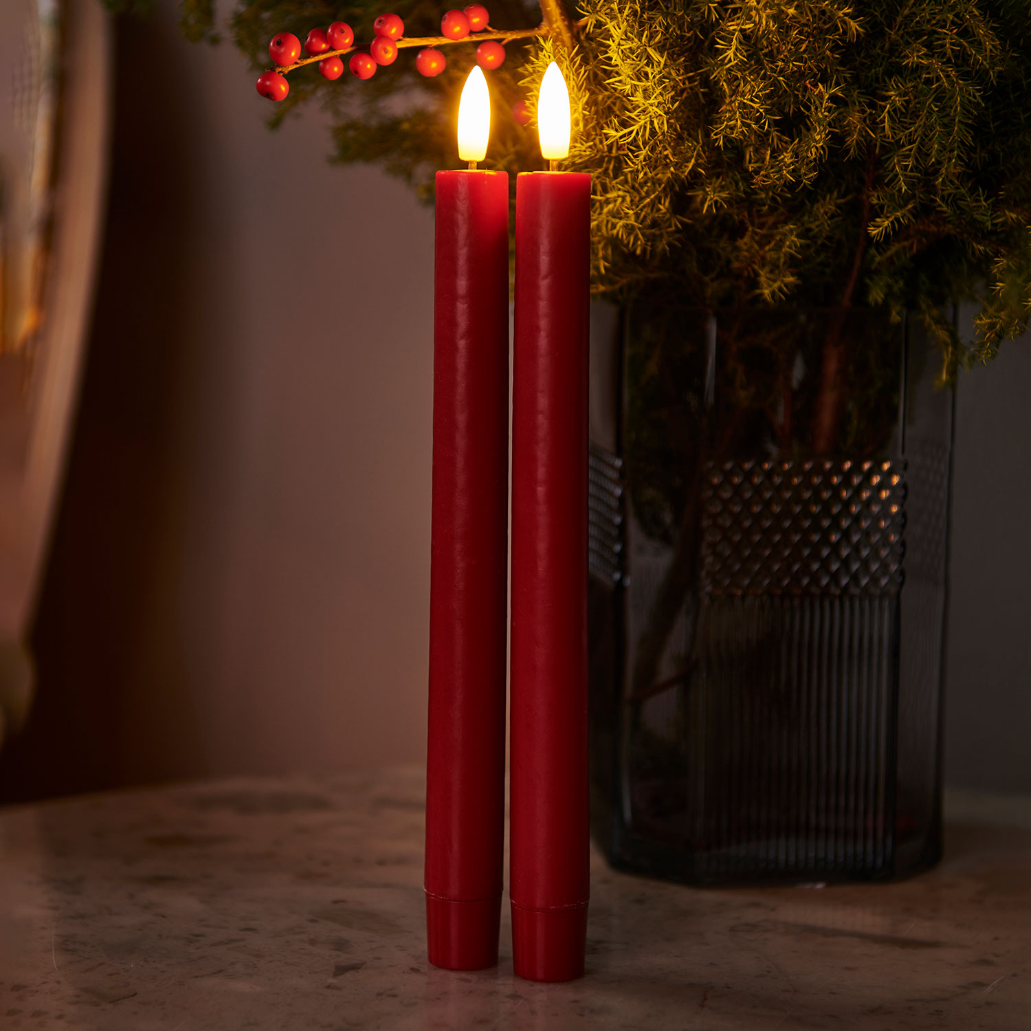 Sille Taper 2 pcs, Ø2 x 25cm, Red