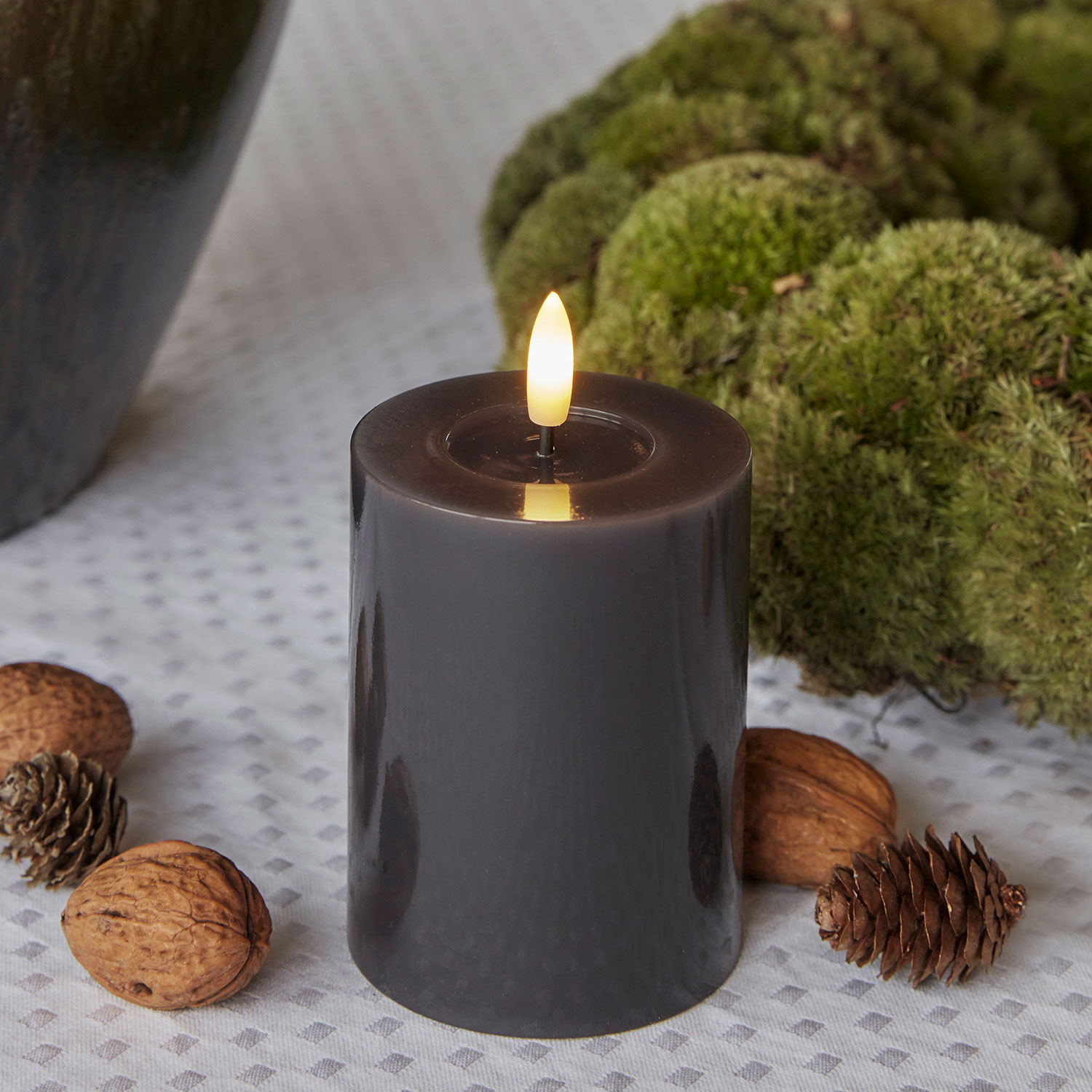 Sille Lacquer Pillar - Ø7.5 x 10cm, Stone Gray